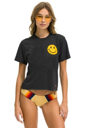 Camiseta Aviator Nation Smiley 2 Boyfriend Mujer Grey | 23FLGQDJI