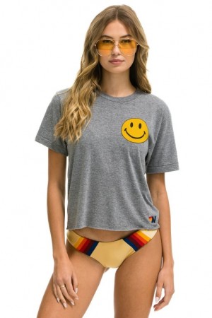 Camiseta Aviator Nation Smiley 2 Boyfriend Mujer Heather | 24EJANOIR