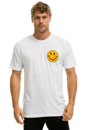 Camiseta Aviator Nation Smiley 2 Crew Hombre White | 71ZJKYVCL