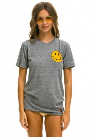 Camiseta Aviator Nation Smiley 2 Crew Hombre Grey | 71ZPGWADM