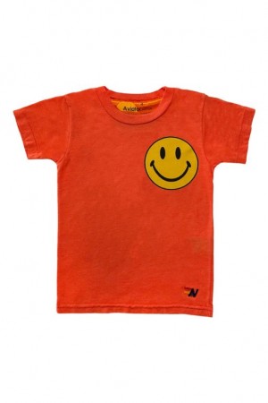 Camiseta Aviator Nation Smiley 2 Niños Orange | 90KCVFQMR