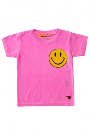 Camiseta Aviator Nation Smiley 2 Niños Pink | 93NHYJOUI