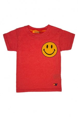 Camiseta Aviator Nation Smiley 2 Niños Red | 90IYKSPMX