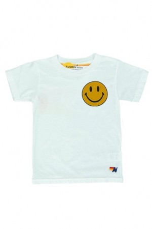 Camiseta Aviator Nation Smiley 2 Niños White | 90GOZDUAP