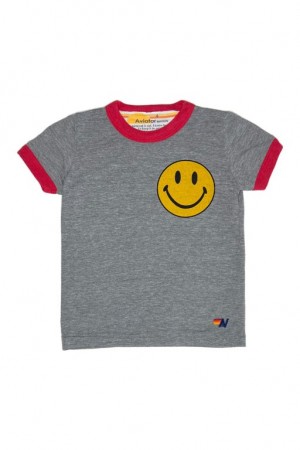 Camiseta Aviator Nation Smiley 2 Ringer Niños Grey / Red | 90NBCSMEH