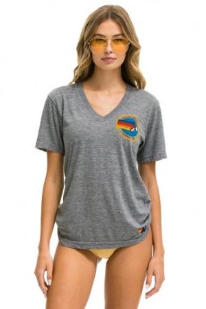 Camiseta Aviator Nation Venice Small Circle Vneck Mujer Grey | 29ZONERUD