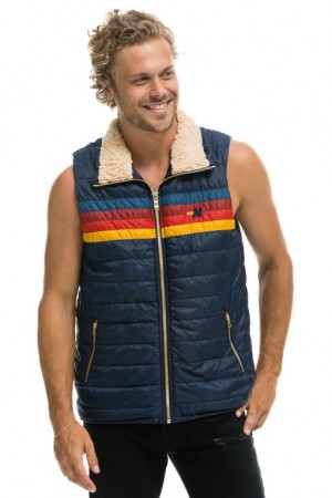 Chaleco Aviator Nation 4 Stripe Hombre Navy | 67VMYJPWO
