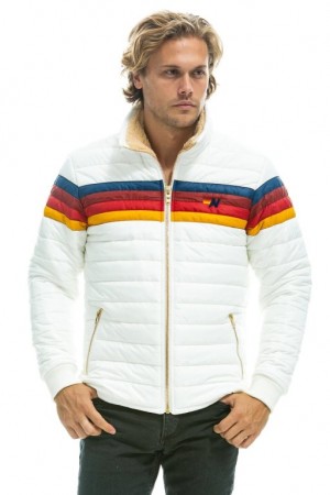 Chaquetas Aviator Nation 4 Stripe Hombre White | 67MWOXSZE