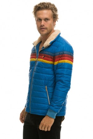 Chaquetas Aviator Nation 4 Stripe Hombre Blue | 67ODWSGQJ