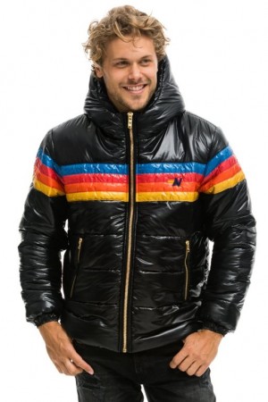 Chaquetas Aviator Nation 4 Stripe Luxe Trekker Hombre Black | 65SLDZWFO