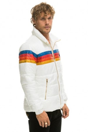 Chaquetas Aviator Nation 4 Stripe Luxe Traveler Hombre White | 65URKGECH