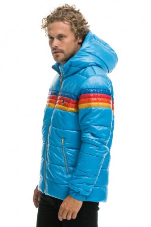 Chaquetas Aviator Nation 4 Stripe Luxe Trekker Hombre Glossy Ocean | 67JMTBAPH