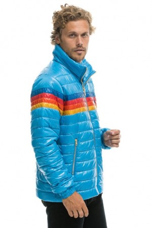 Chaquetas Aviator Nation 4 Stripe Traveler Hombre Ocean Glossy | 65ULADZOS