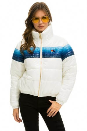 Chaquetas Aviator Nation 5 Stripe Luxe Apres Puffer Mujer White / Blue | 14AXIRHDG