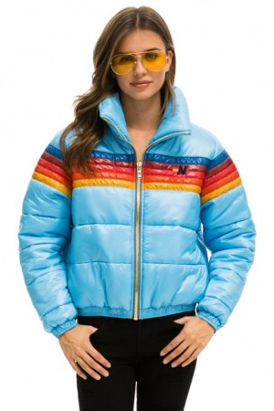 Chaquetas Aviator Nation 5 Stripe Luxe Apres Puffer Mujer Blue | 14BFMVRGZ