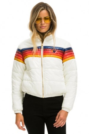 Chaquetas Aviator Nation 5 Stripe Luxe Apres Puffer Mujer White | 14HJAQEIX