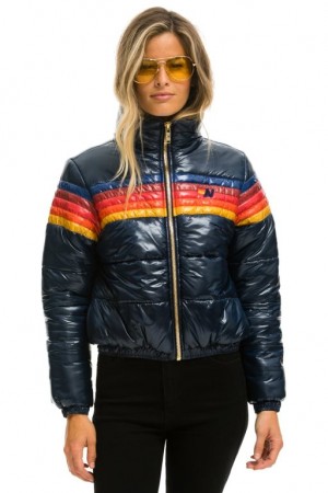 Chaquetas Aviator Nation 5 Stripe Luxe Apres Puffer Mujer Navy | 14HTNKQBC