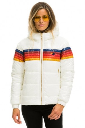 Chaquetas Aviator Nation 5 Stripe Luxe Trekker Mujer White | 13QLHEKRC