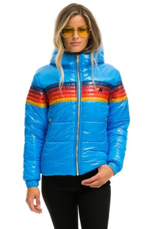 Chaquetas Aviator Nation 5 Stripe Luxe Trekker Mujer Blue | 13VLQXZSG