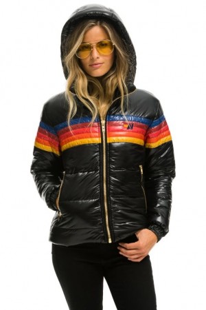 Chaquetas Aviator Nation 5 Stripe Luxe Trekker Mujer Black | 13WPQXCBS