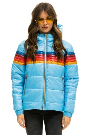 Chaquetas Aviator Nation 5 Stripe Luxe Trekker Mujer Blue | 13XGVDALR