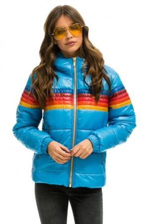 Chaquetas Aviator Nation 5 Stripe Luxe Trekker Mujer Glossy Ocean | 14ADELQOT