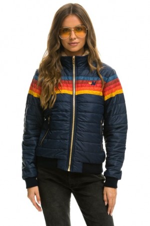 Chaquetas Aviator Nation 5 Stripe Mujer Navy | 13WXJYTQZ