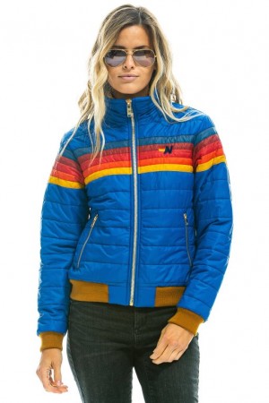 Chaquetas Aviator Nation 5 Stripe Mujer Blue | 14EAWMPFQ