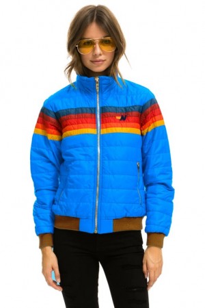 Chaquetas Aviator Nation 5 Stripe Mujer Blue | 14GBSHXAI