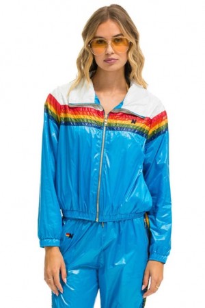 Chaquetas Aviator Nation 5 Stripe Windbreaker Mujer White | 13QIUHNGJ