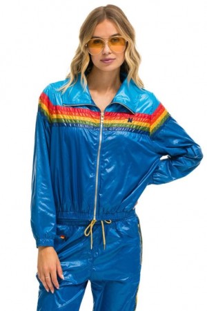 Chaquetas Aviator Nation 5 Stripe Windbreaker Mujer Blue | 14UZQJSCH