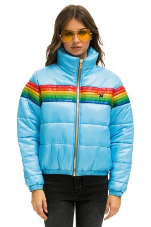 Chaquetas Aviator Nation 6 Stripe Luxe Apres Puffer Mujer Blue | 13KMBTUIW
