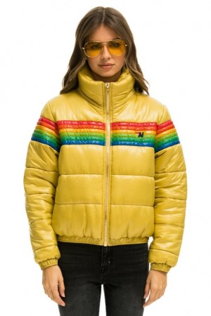 Chaquetas Aviator Nation 6 Stripe Luxe Apres Puffer Mujer Khaki | 13LCIKZMP