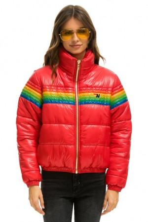 Chaquetas Aviator Nation 6 Stripe Luxe Apres Puffer Mujer Pink | 13OZCDHES