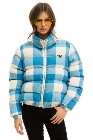 Chaquetas Aviator Nation Apres Plaid Puffer Mujer Blue | 13CXFPNAI