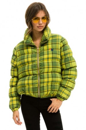 Chaquetas Aviator Nation Apres Plaid Puffer Mujer Avocado Plaid | 13EKQRVOF