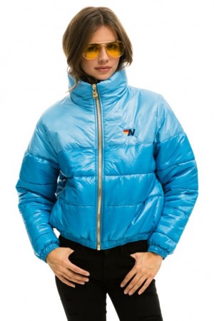 Chaquetas Aviator Nation Color Block Half And Half Apres Puffer Mujer Blue | 12HWQYMXU