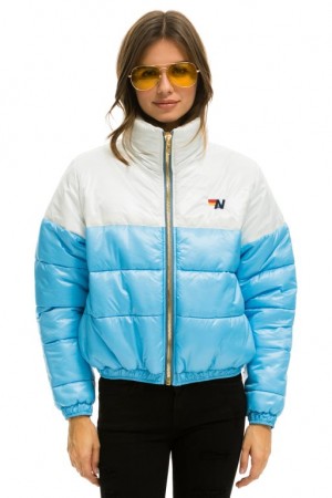 Chaquetas Aviator Nation Color Block Half And Half Apres Puffer Mujer White | 12IOETPKY