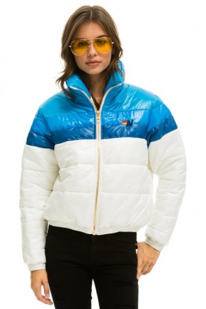 Chaquetas Aviator Nation Color Block Luxe Apres Puffer Mujer White | 12ERUJZCV