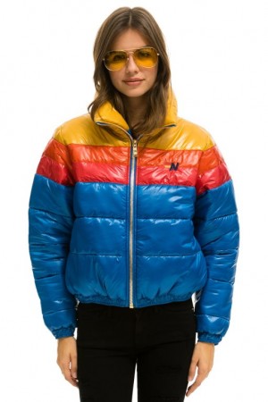 Chaquetas Aviator Nation Color Block Luxe Apres Puffer Mujer Blue | 12KQYSJMP