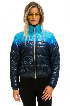 Chaquetas Aviator Nation Color Block Luxe Apres Puffer Mujer Navy | 12KRAQTHX