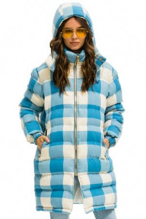Chaquetas Aviator Nation Plaid Long Trekker Mujer Blue | 10EFJXQOY