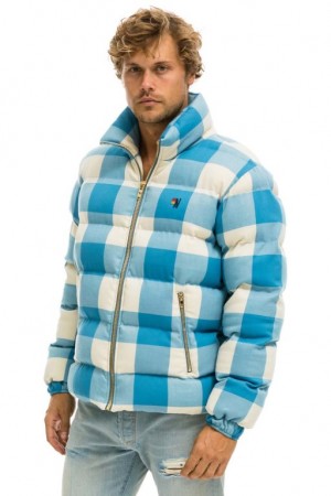 Chaquetas Aviator Nation Plaid Traveler Hombre Blue | 65FPKIJGM