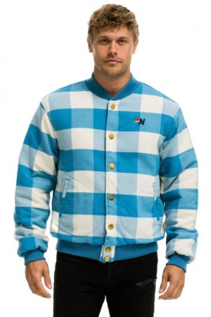 Chaquetas Aviator Nation Plaid Varsity Hombre Blue | 68ZWRHIVE
