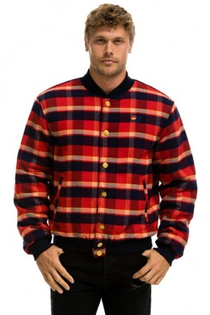 Chaquetas Aviator Nation Plaid Varsity Hombre Rugby Plaid | 69APXIOSV