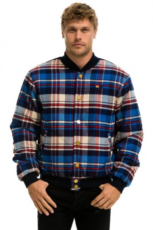 Chaquetas Aviator Nation Plaid Varsity Hombre Patriot Plaid | 70QOIKBNC