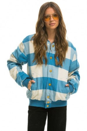 Chaquetas Aviator Nation Plaid Varsity Mujer Blue | 09WMQKUHN