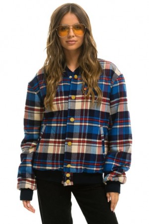 Chaquetas Aviator Nation Plaid Varsity Mujer Patriot Plaid | 26MSCLFTI