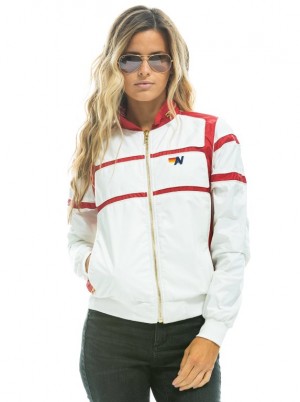 Chaquetas Aviator Nation Racer Mujer White / Pink | 10YXFPHLR