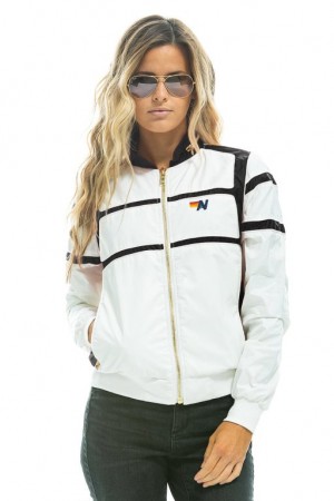Chaquetas Aviator Nation Racer Mujer White / Black | 10ZYGFNLQ